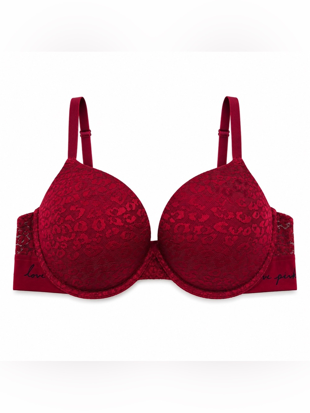 PINK Victoria’s Secret Wear Everywhere Push Up Bra women size 34D Red Lace
